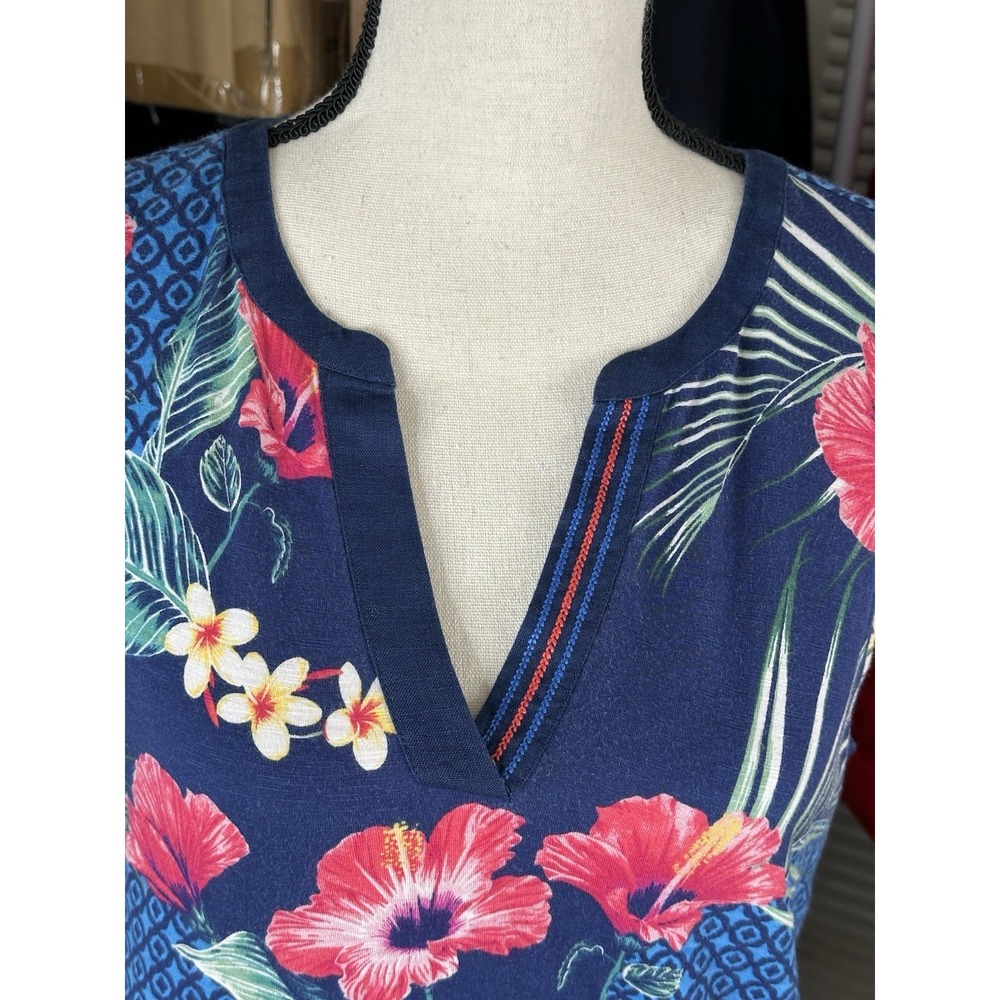 TOMMY BAHAMA Medium Tuscan Trellis Shift Casual Tank Dress Hibiscus Blue Pink - Picture 10 of 13